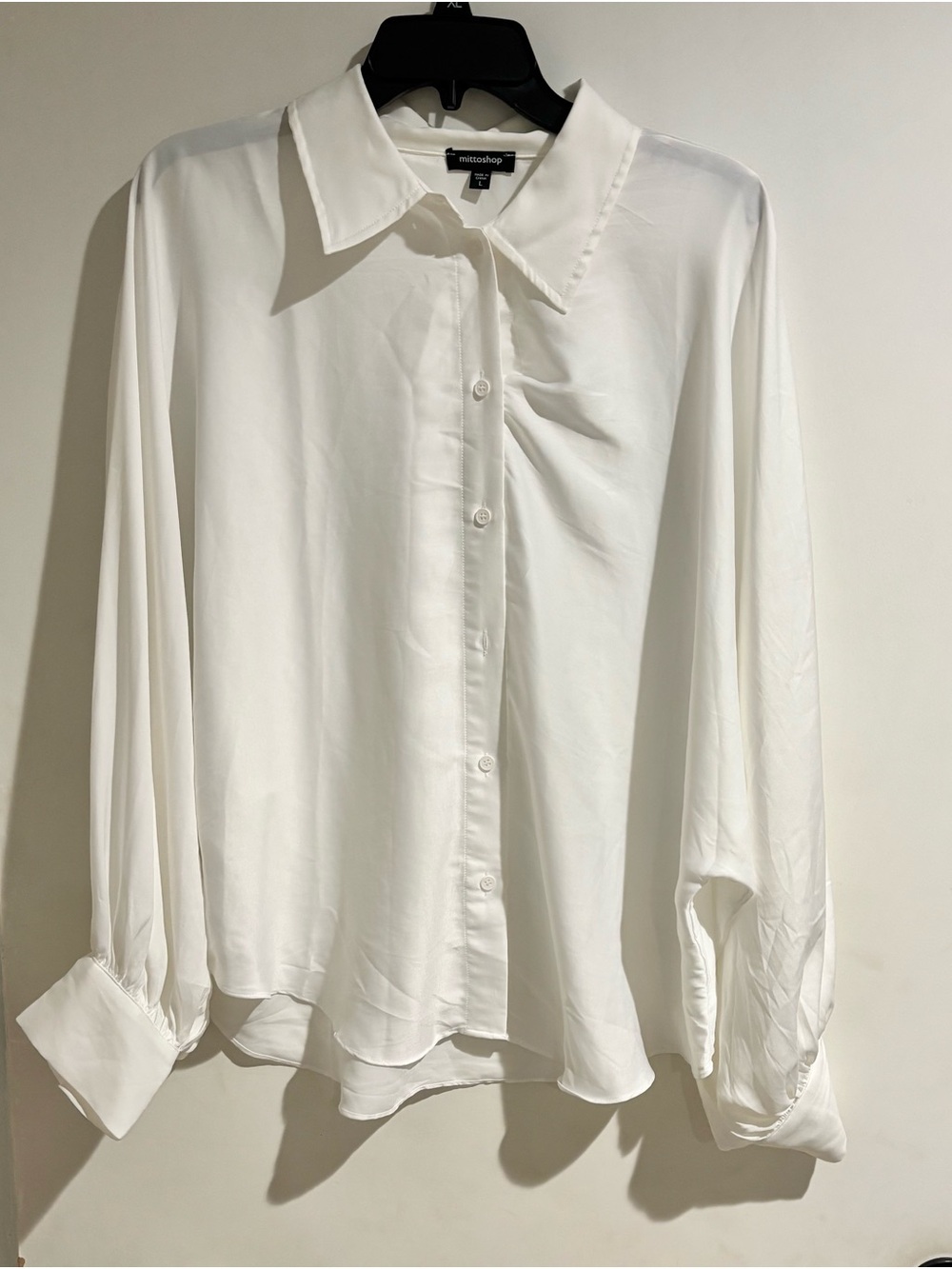 mittoshop White Button-Down Long Sleeve Blouse bubble sleeve